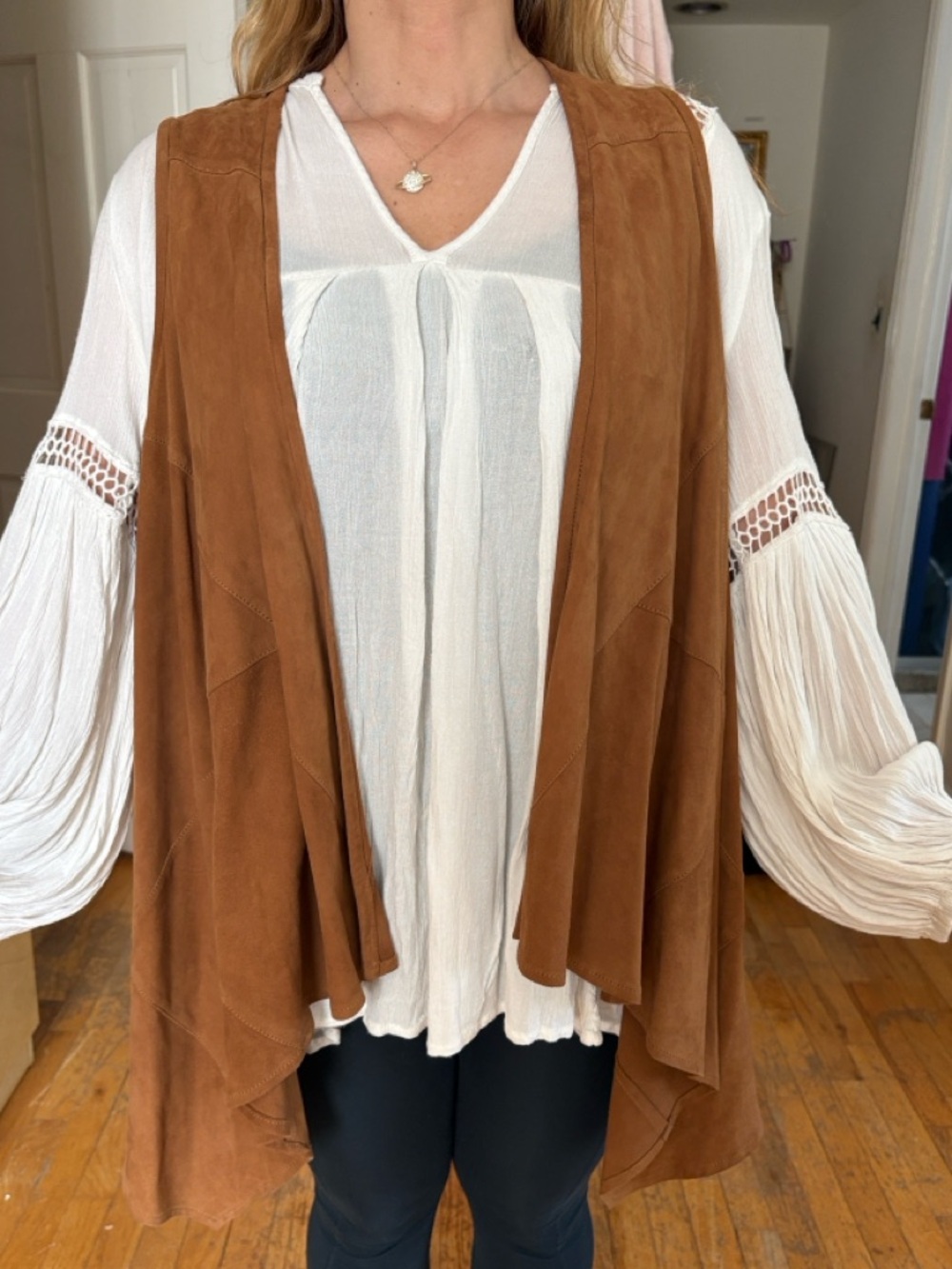 Lamarque Chestnut Brown Suede Open-Front Vest